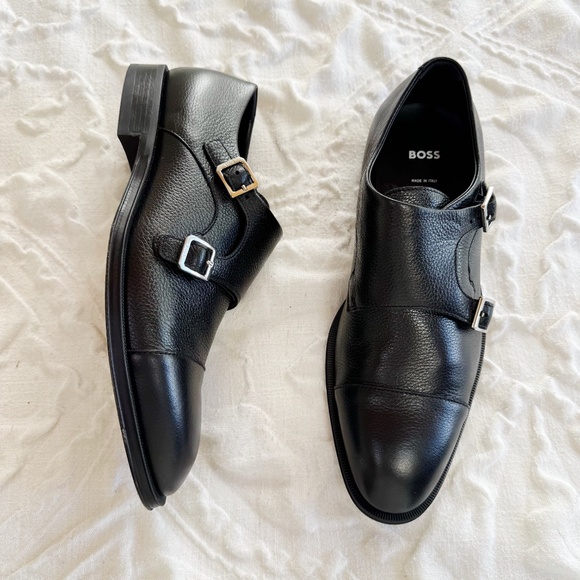 BOSS Double Strap Monk Leather Grain Shoes Size 7.5 - Picture 3 of 11